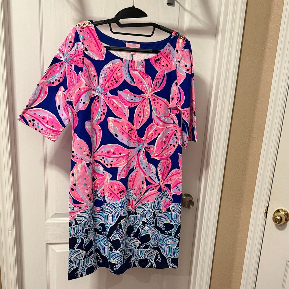 Lilly Pulitzer Vibrant Pink and Blue 1/2 Sleeve Dress